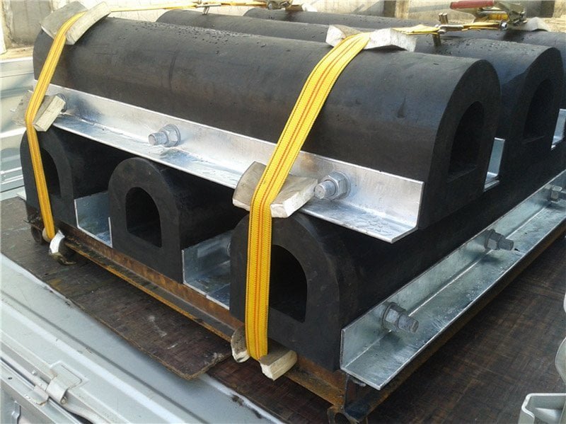 DD extruded rubber fender sections prepared with steel flat bars and bolt fixings