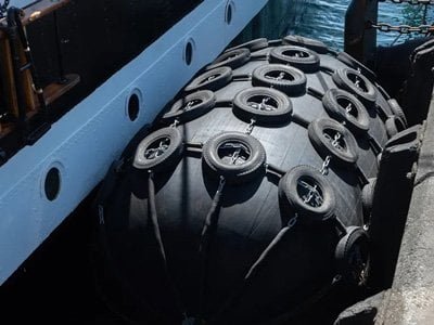 Close-up of fender compressed during use showing robustness