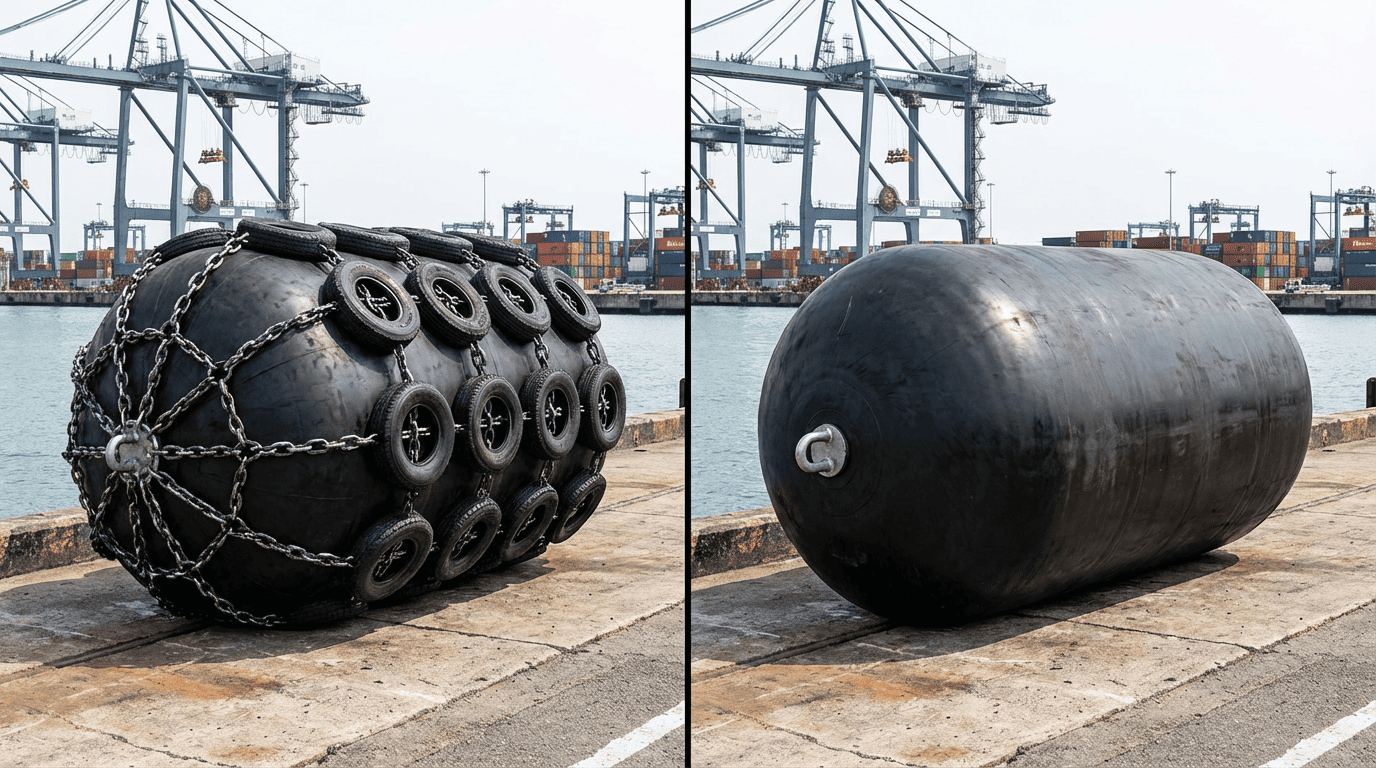 comparison of chain tire net and sling type fenders