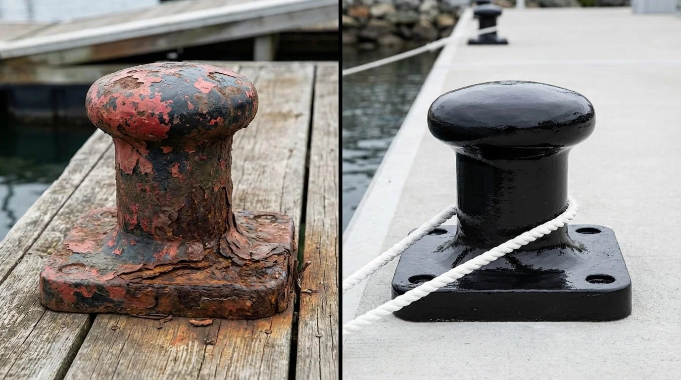 rusty vs painted bollard