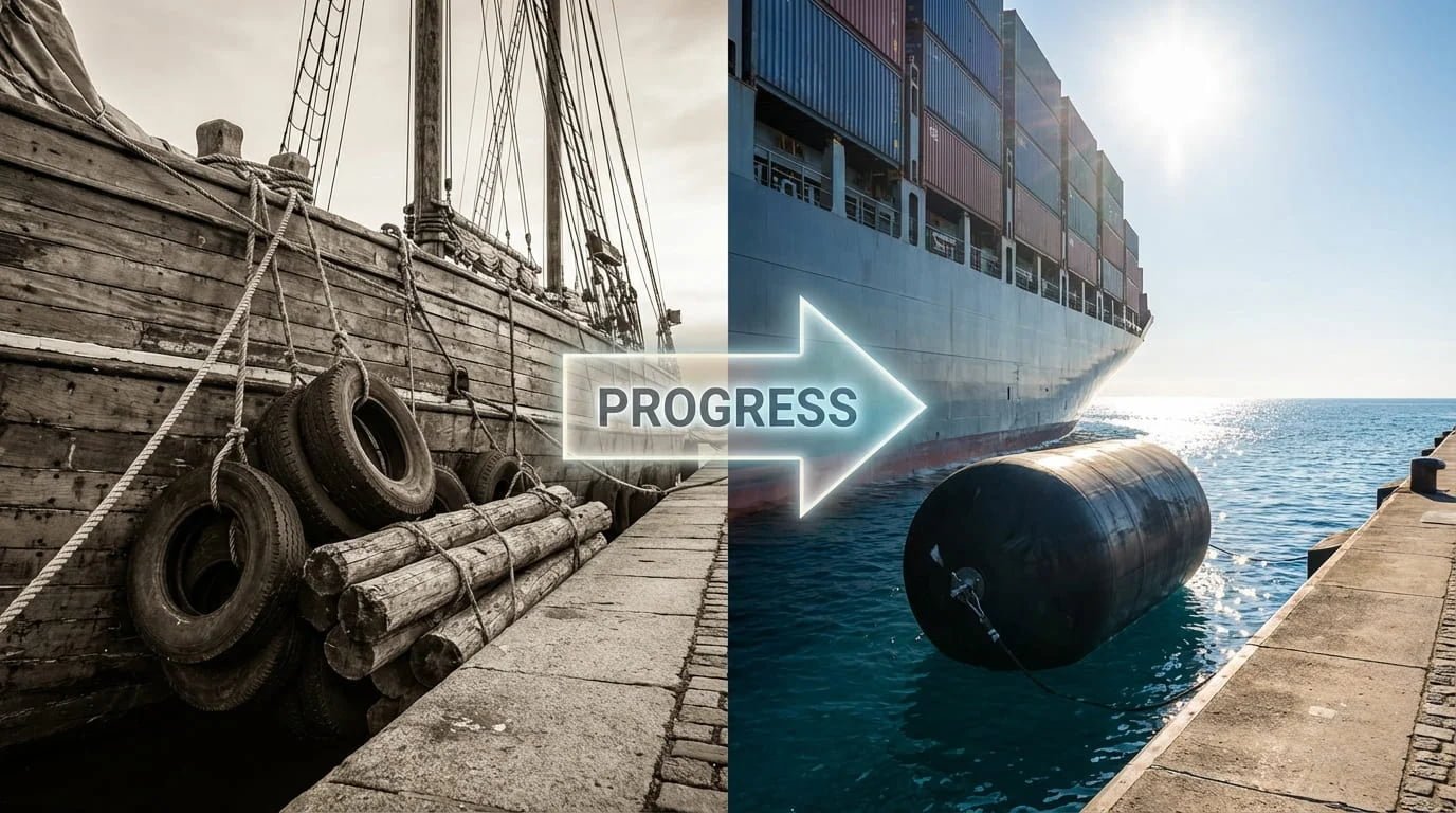 Evolution of marine fenders from historical methods to modern pneumatic technology