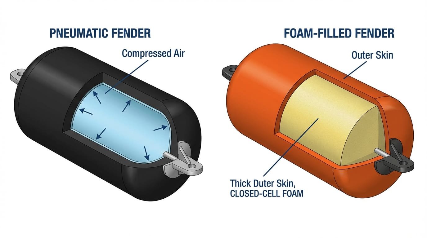 Cross section of pneumatic and foam fenders Cross section of pneumatic and foam fenders