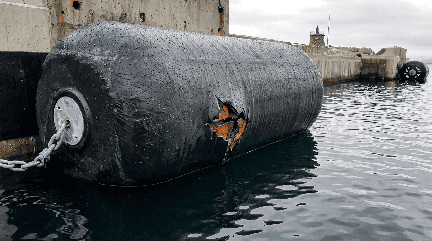 Puncture test on foam fender Puncture test on foam fender