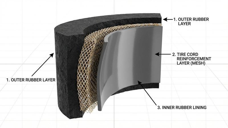 Pneumatic fender construction cross-section ISO 17357 Pneumatic fender construction cross-section showing tyre cord layers and bead ring