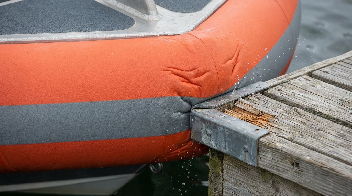 Close up of foam collar impacting a sharp dock edge Close up of foam collar impacting a sharp dock edge without damage