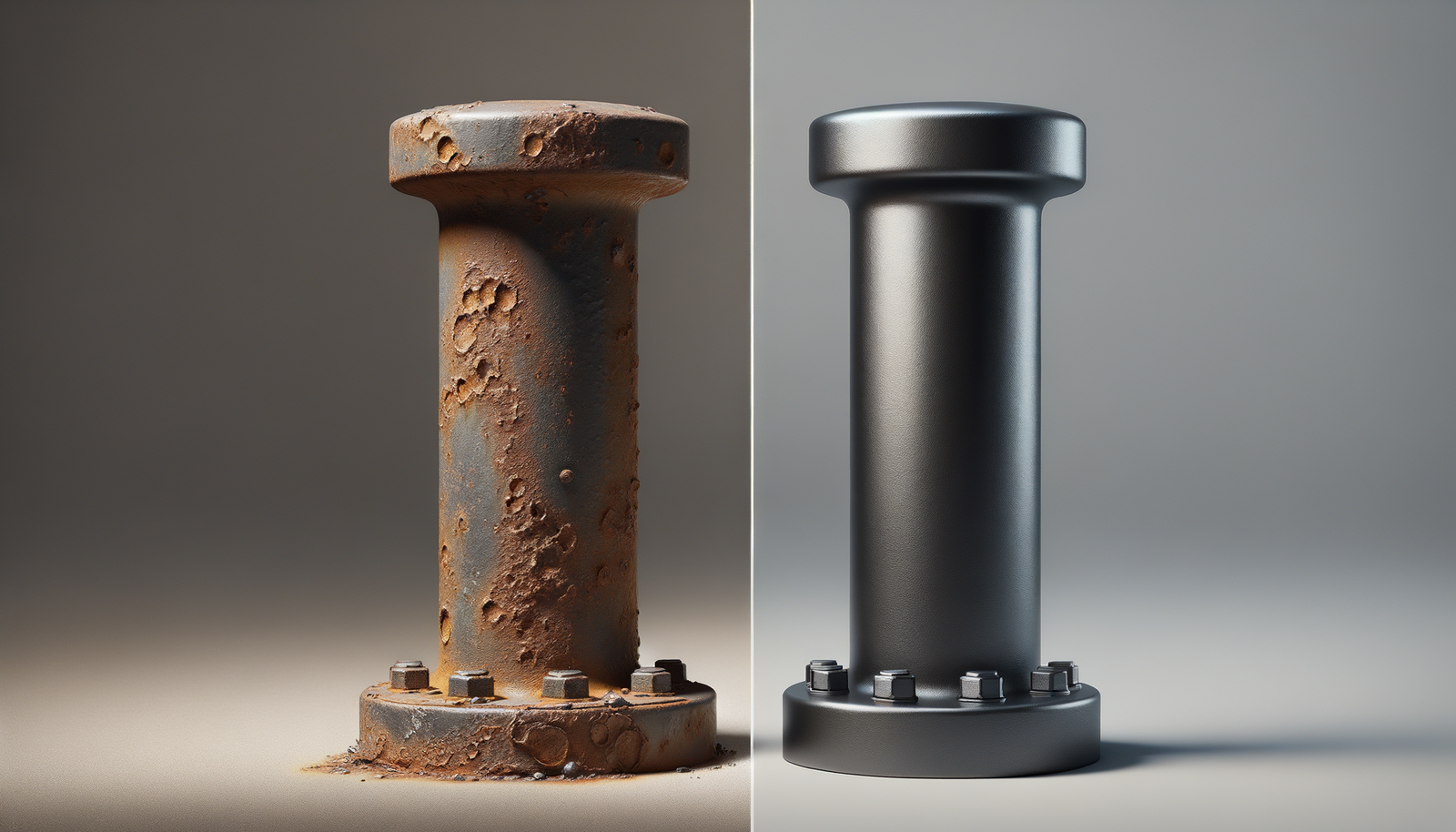 Close up comparison of rusty peeling paint vs high quality C5M coating