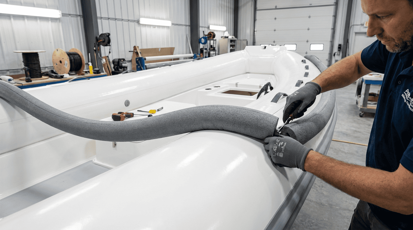installing foam collar on boat hull