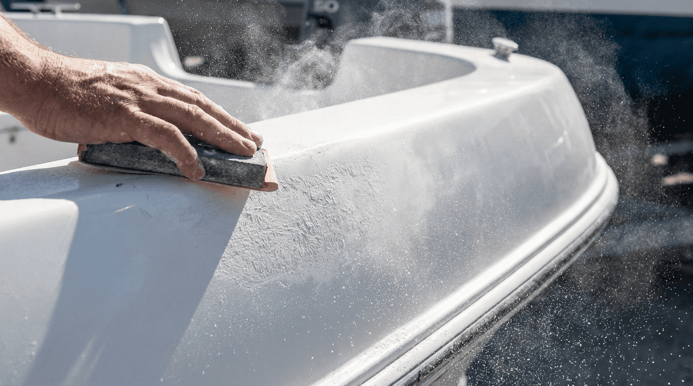sanding boat hull for fender installation