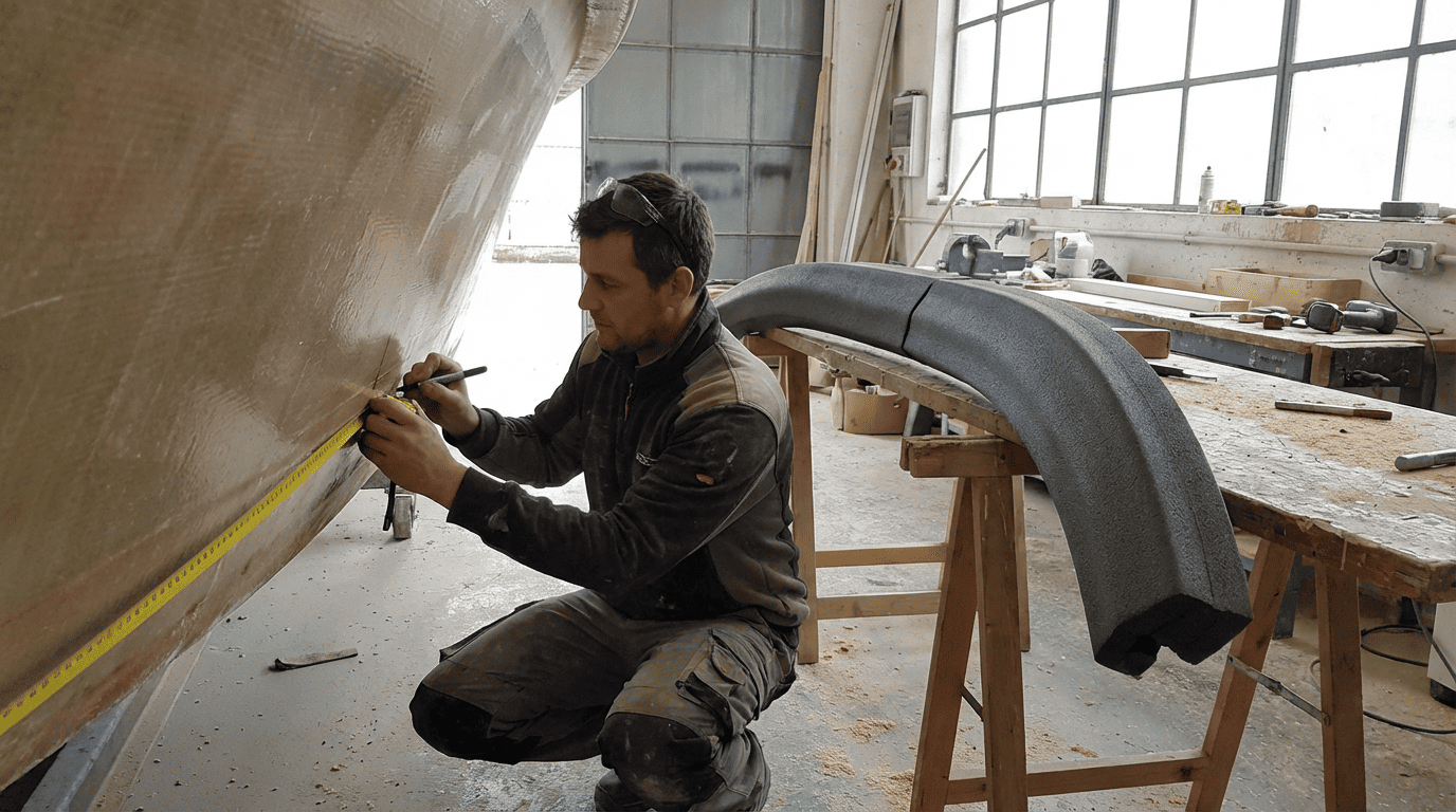 measuring foam collar on boat
