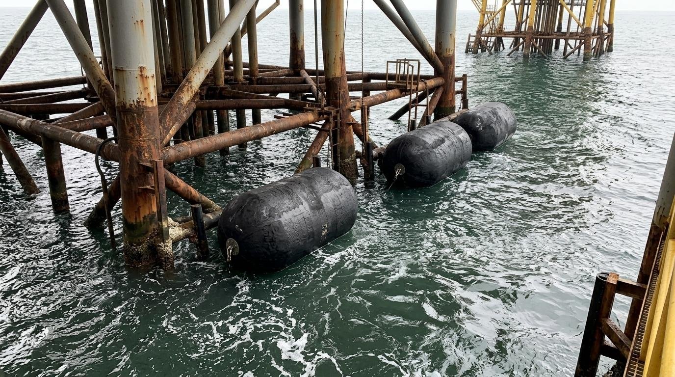 Foam filled fender used in offshore berth with maintenance-limited access