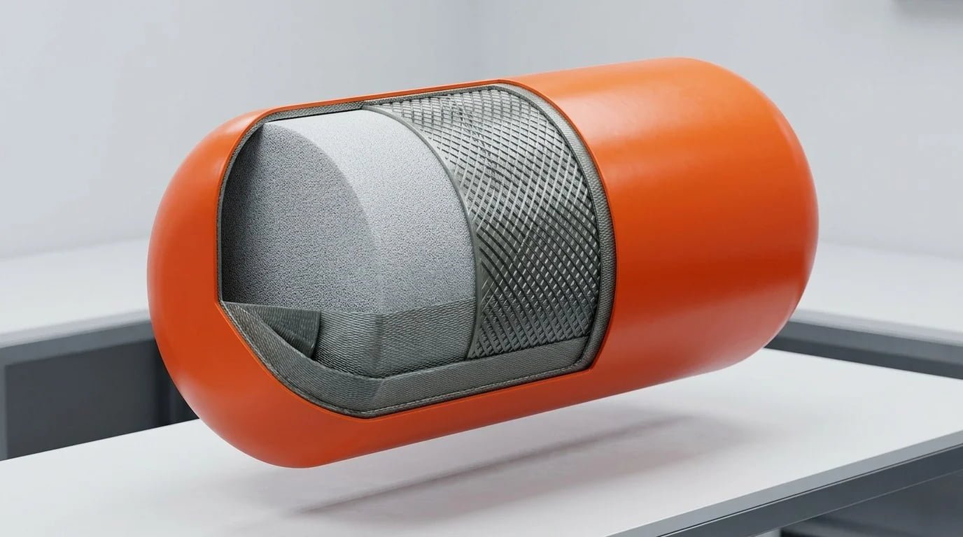 Filament Winding Detail Cross section of a foam fender showing filament layers