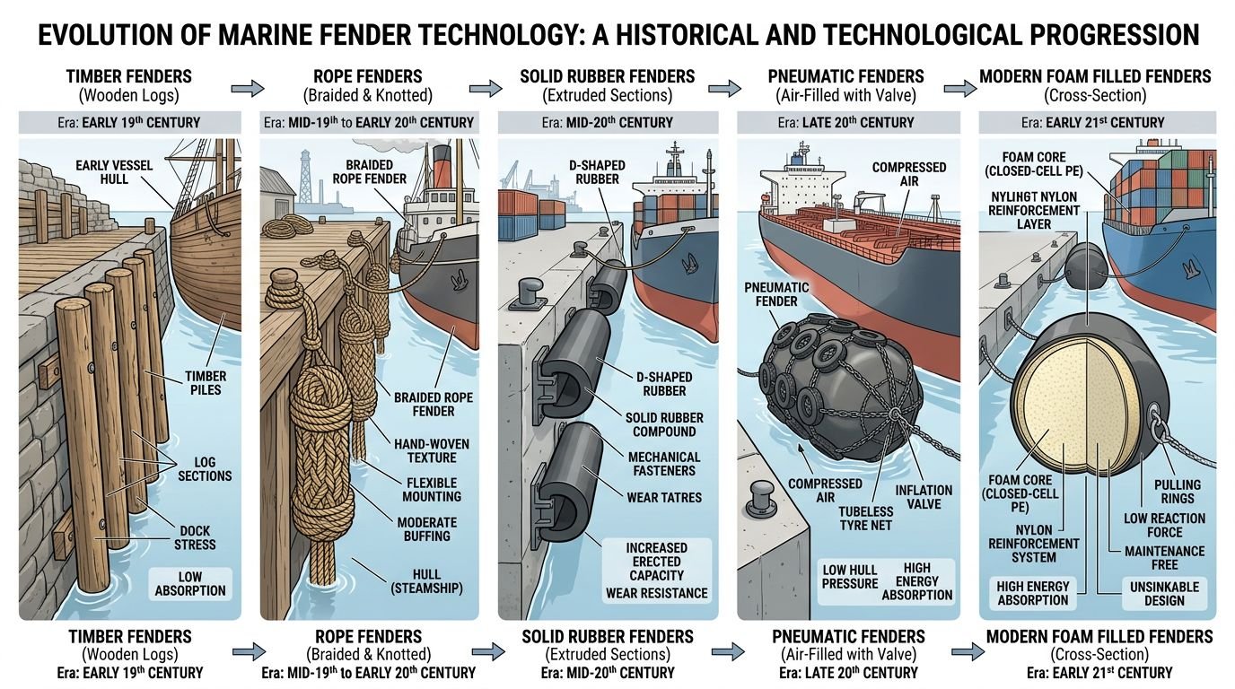 The historical transition from timber to foam fenders
