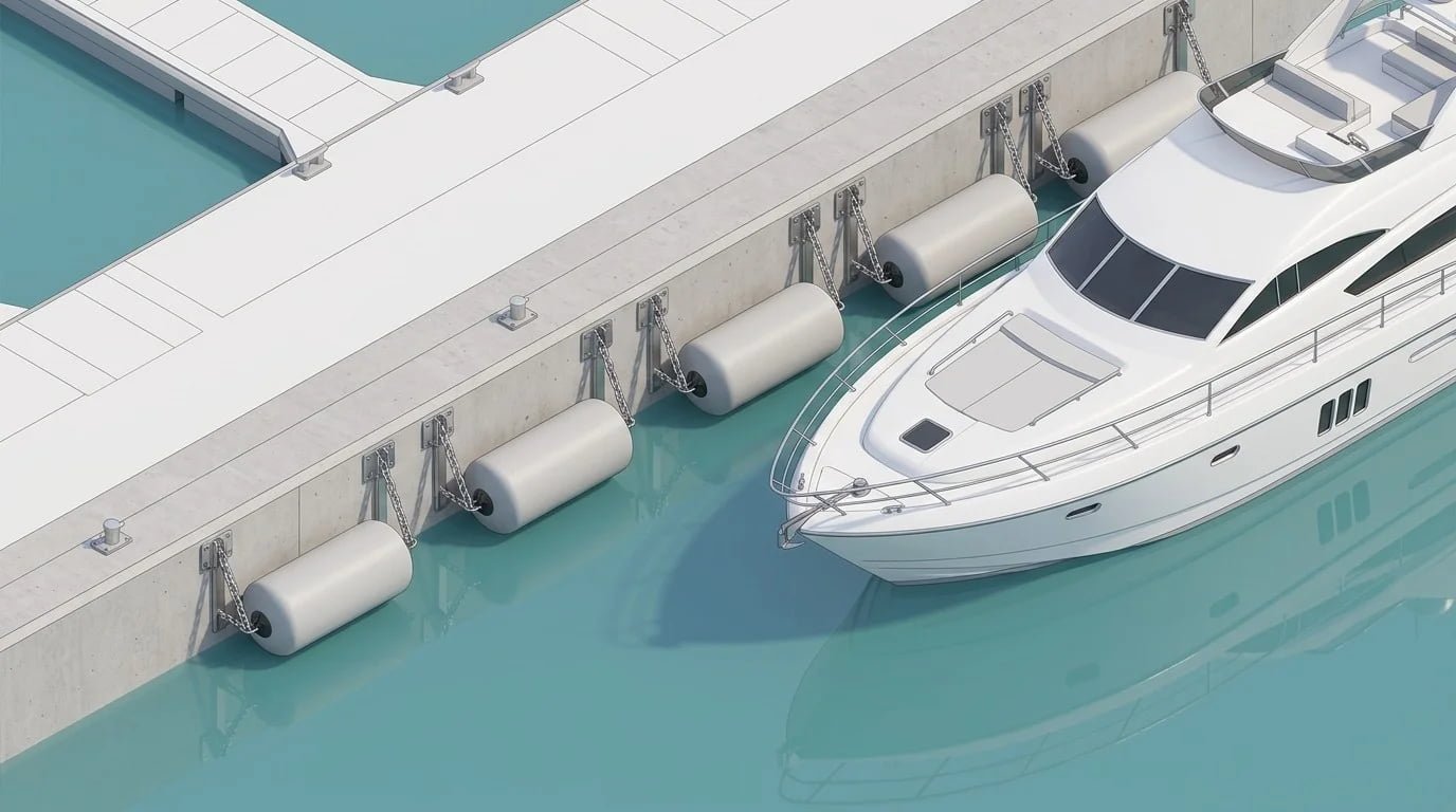 Non-marking SPUA fender against white boat hull