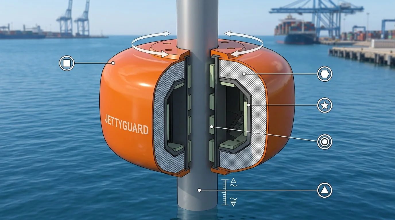Low Friction Bearing Design Internal bearing pads inside a donut fender