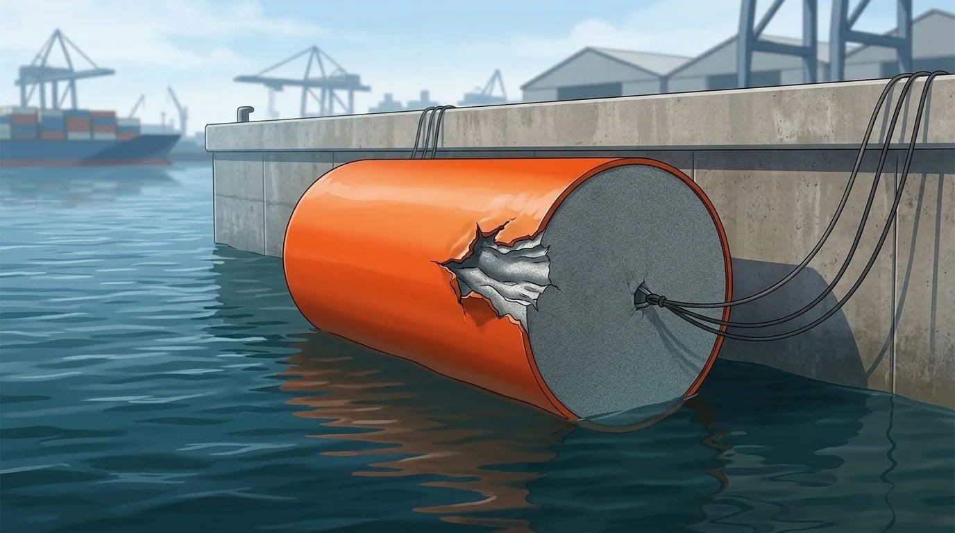 Punctured Foam Buoyancy Damaged foam fender floating perfectly