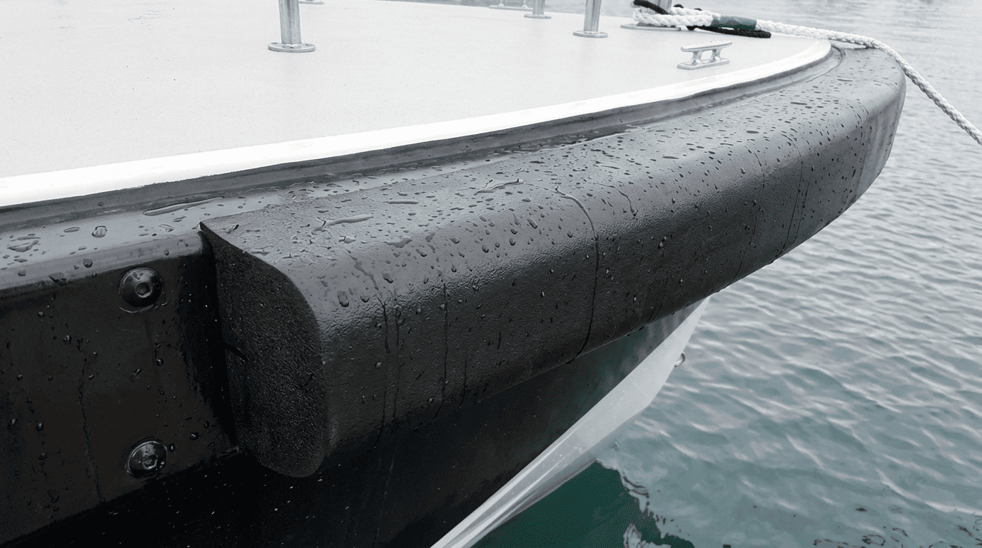 Close-up of a boat foam collar on a rigid hull inflatable boat