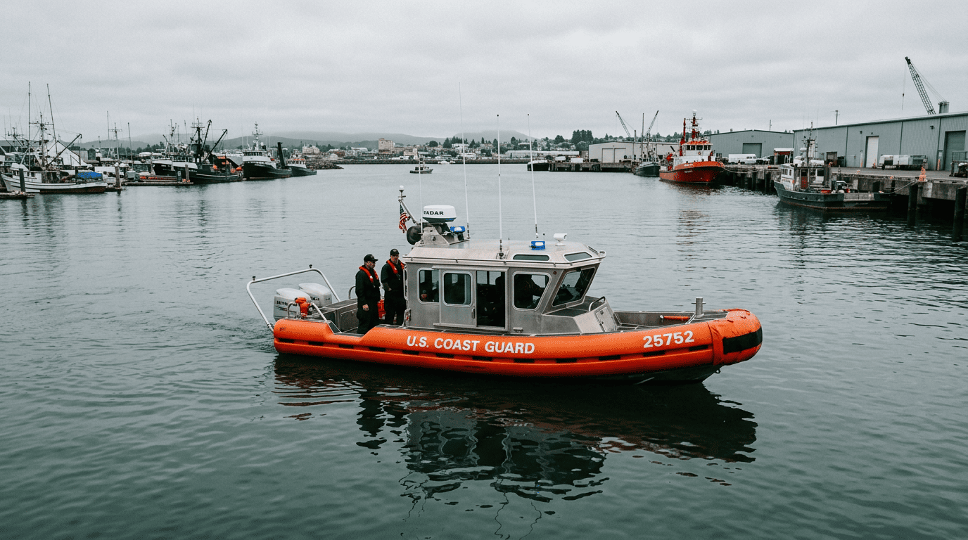 US Coast Guard boat with foam collar patrolling