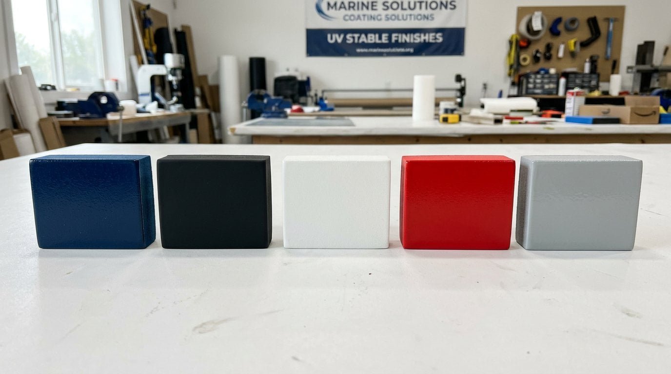 Color palette showing navy, black, white, red, and custom-matched foam collar samples