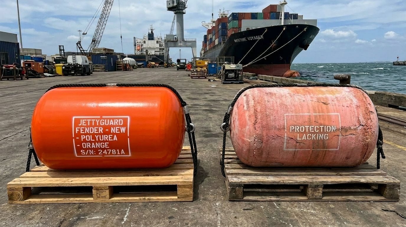 Comparison of coated versus uncoated fender after UV exposure