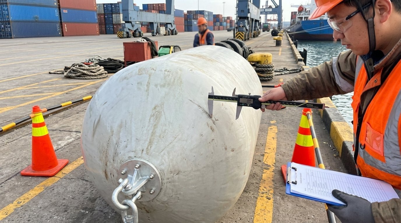 Technician inspecting fender for damage
