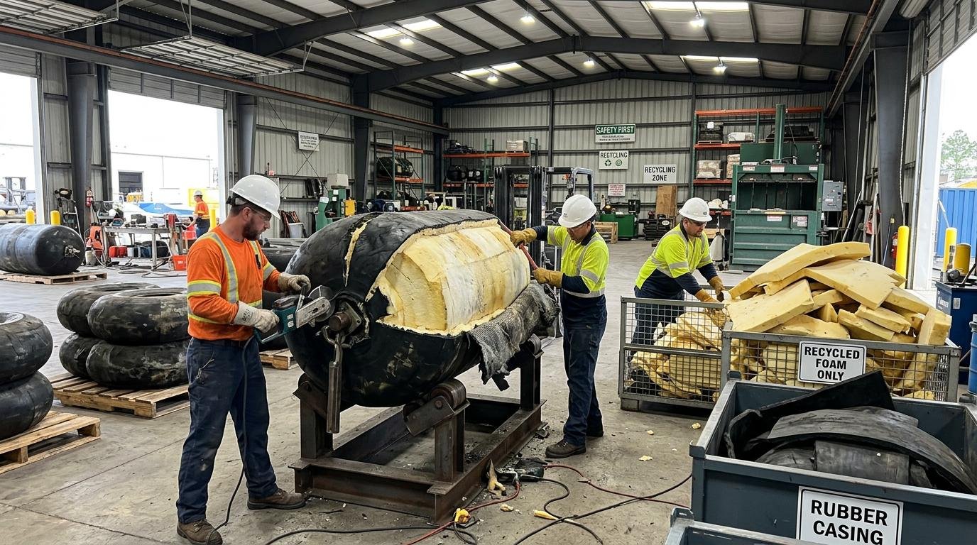 Recycling facility for marine fenders