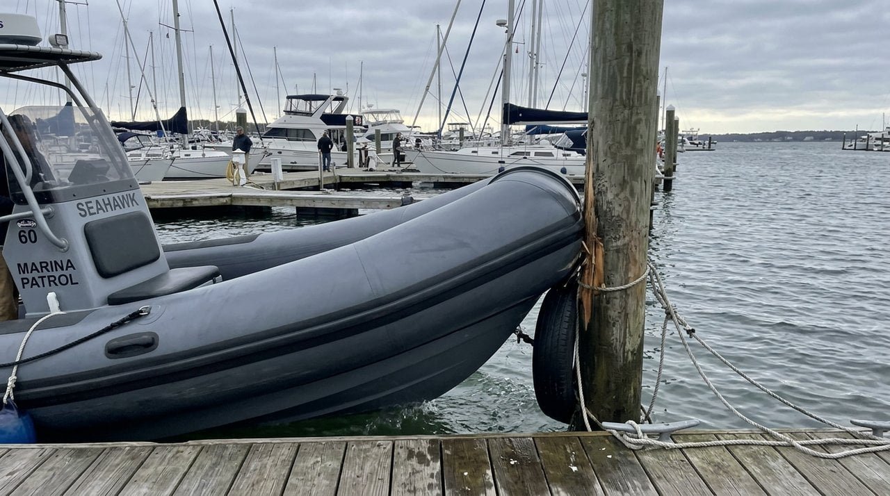 Foam Collar Absorbing Impact Energy Boat foam collar absorbing impact against a hard dock