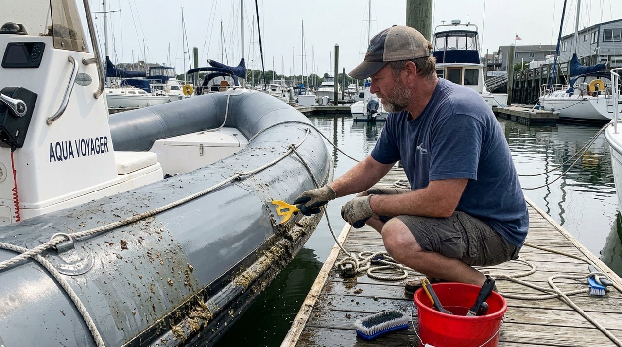 Removing Marine Growth Removing algae and barnacles from boat foam