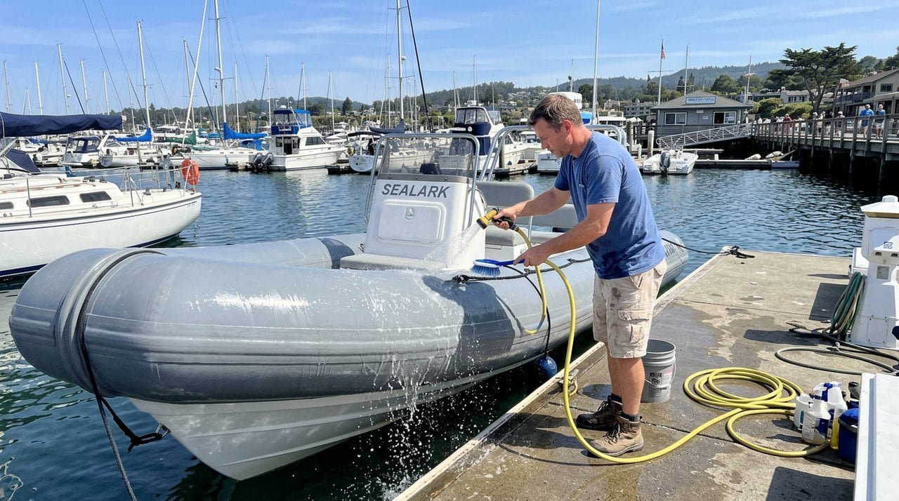 Inspecting Fasteners Checking bolts and adhesive on boat collar