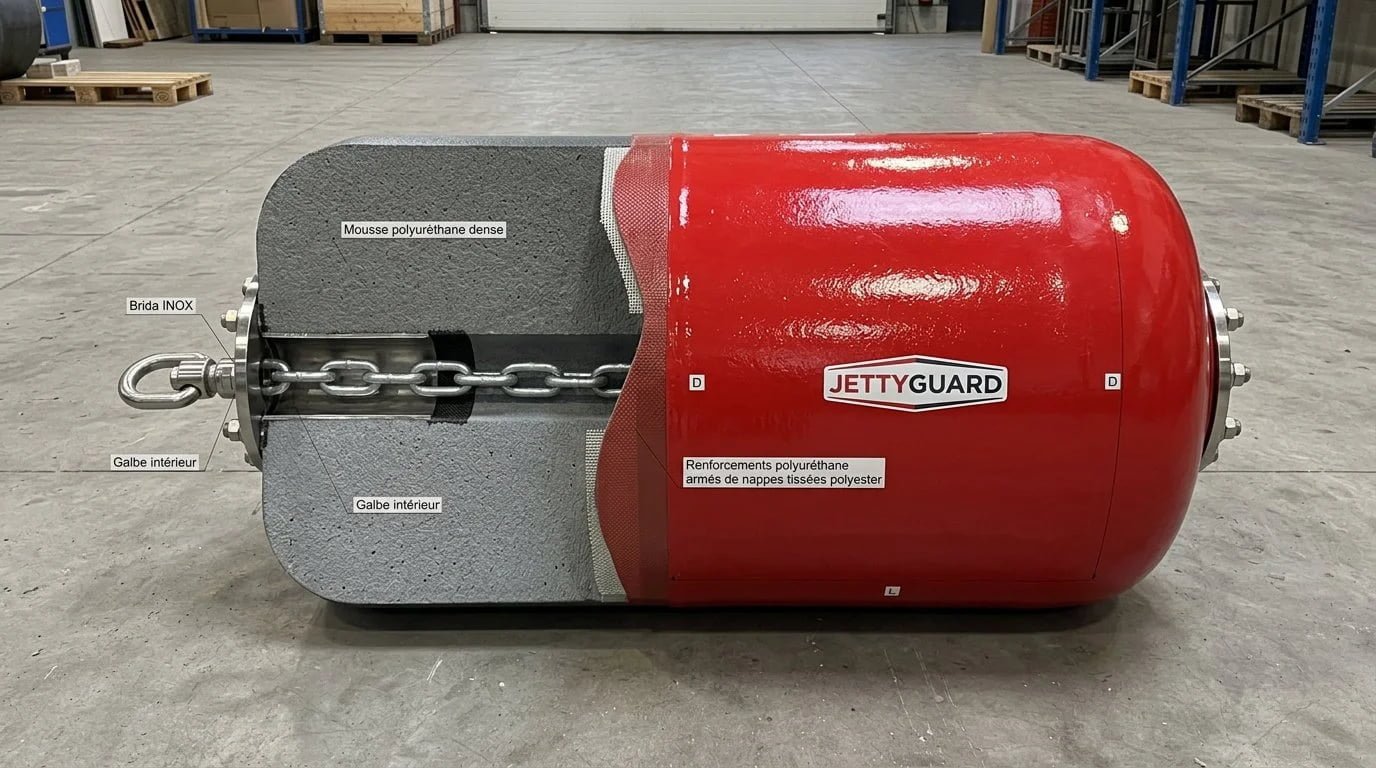 Foam filled fender internal structure Cross-section view of foam filled fender showing skin and foam core