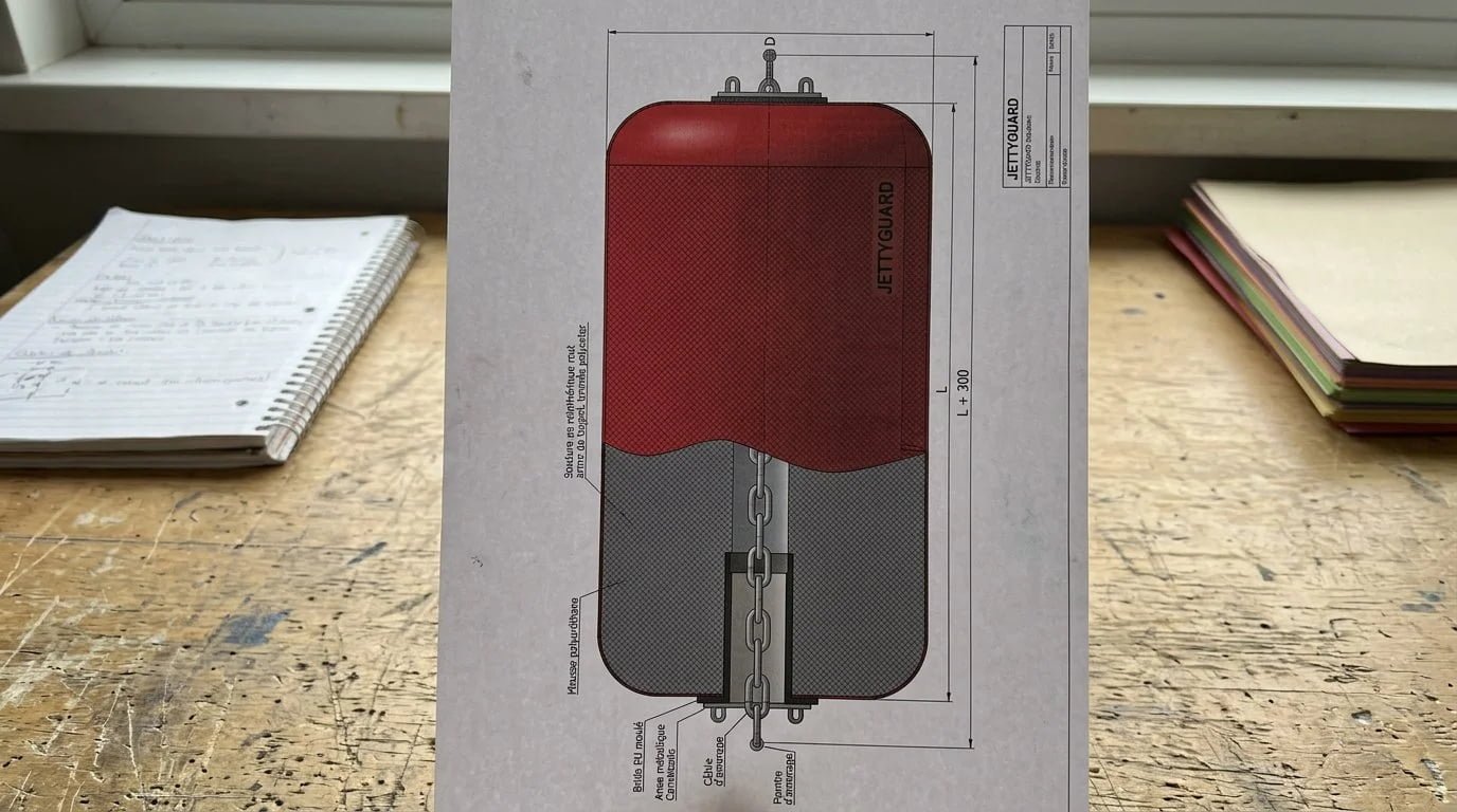 Foam filled fender component breakdown Detailed view of foam fender components labeled