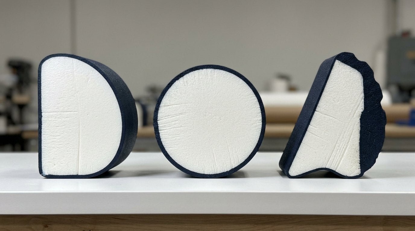 Comparison showing D-shape, round, and custom profile cross-sections of foam collars