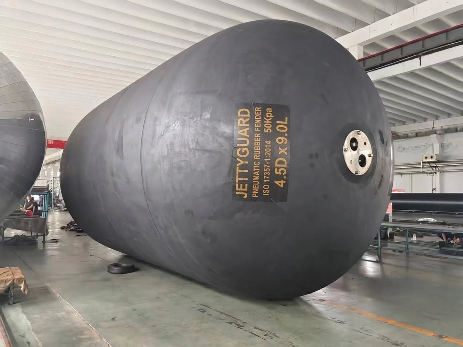Jettyguard Mold-process pneumatic fender 4500x9000 at production facility