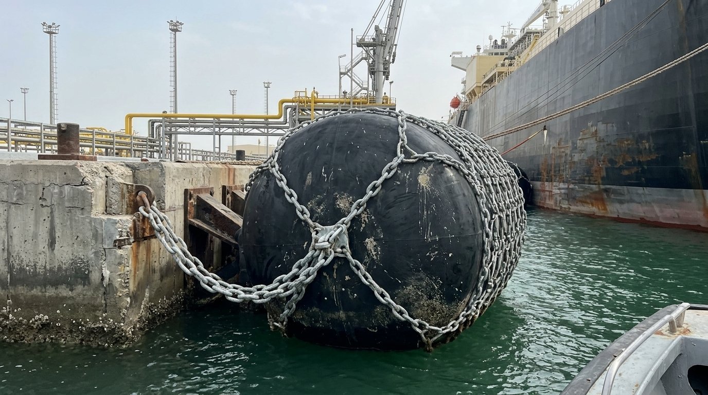 foam filled fender installed at port berth