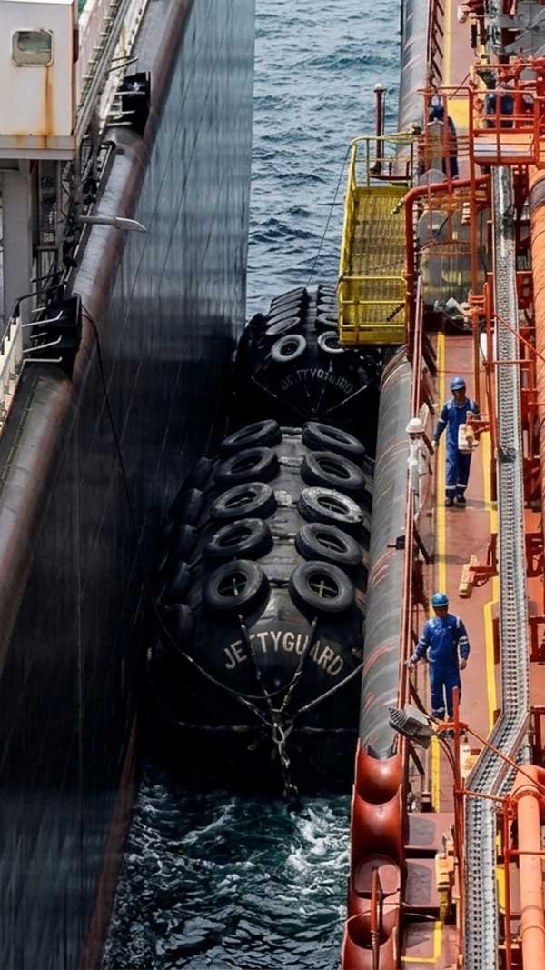 Yokohama pneumatic fender deployed for LNG ship-to-ship transfer between LNGC and FSRU
