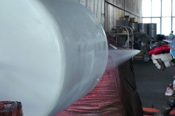 Polyurethane coating application on foam filled fender