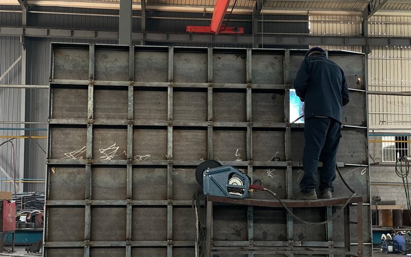 Steel fabrication workshop with welding