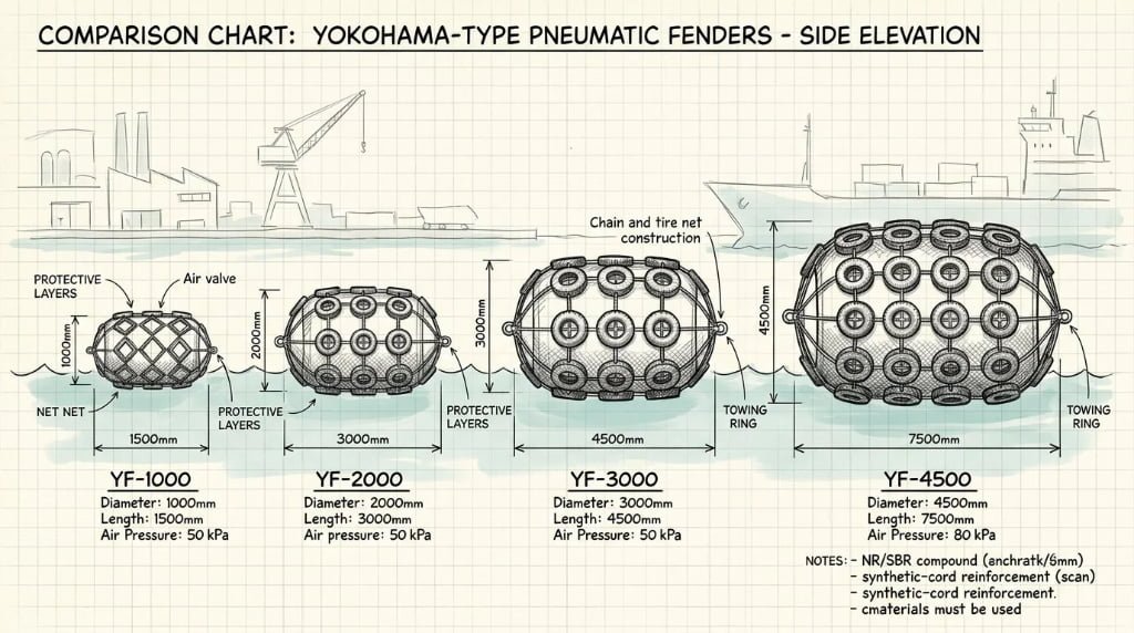 Pneumatic Fender Size Chart: ISO 17357 Sizes & GEA/RF Data