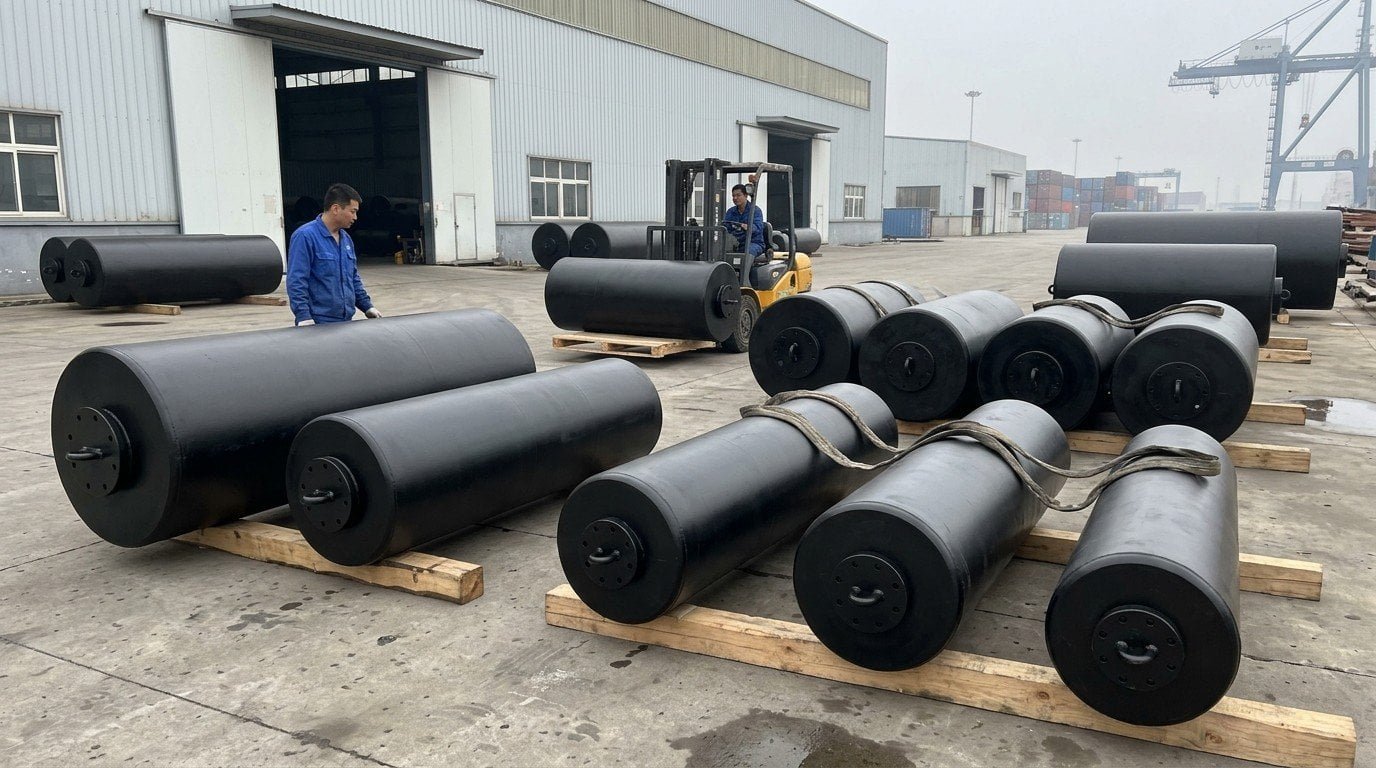 foam filled fender export logistics dispatch shipping batch in Qingdao yard