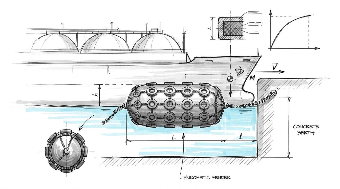 PIANC MarCom 211 berthing energy formula breakdown for LNG carrier fender design