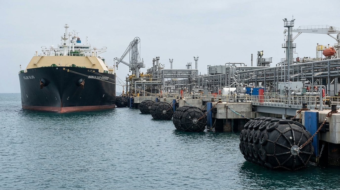 SIGTTO FSRU Pneumatic Fender Layout Berthing Position Pneumatic fenders positioned along FSRU hull during LNG carrier berthing operation — SIGTTO fender requirements