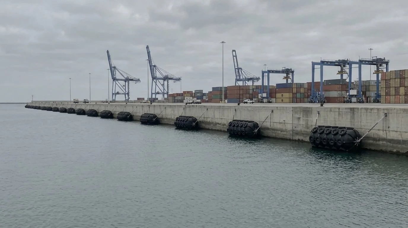 JettyGuard JYTF floating pneumatic fender at a port quay berth
