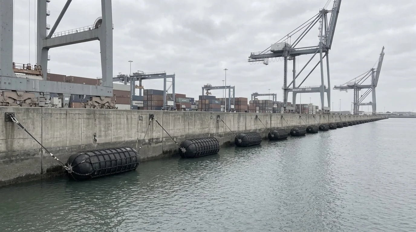 JettyGuard JYTF floating pneumatic fender at a port quay berth