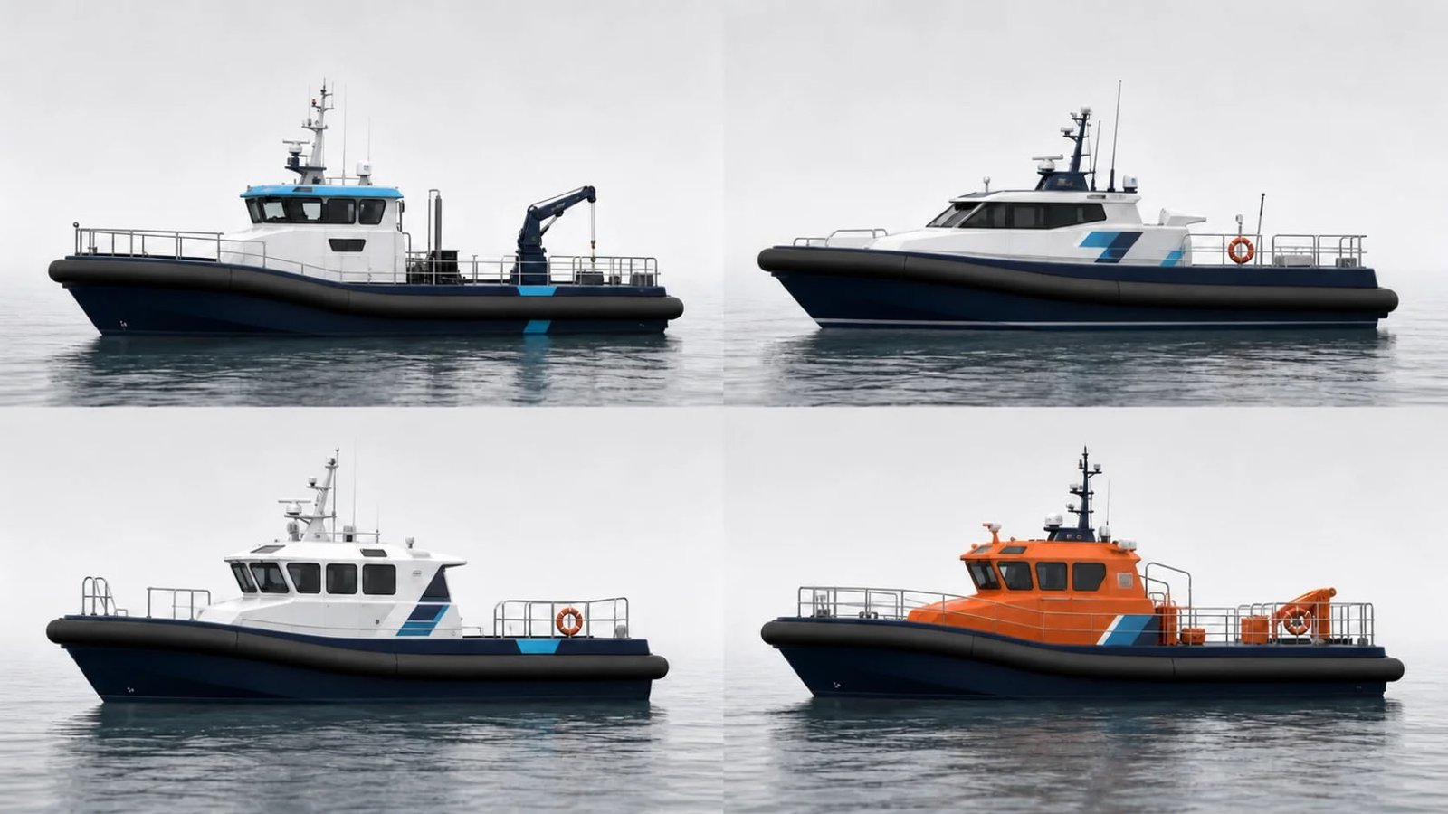 Four working-vessel contexts showing hull-side solid foam collar placement
