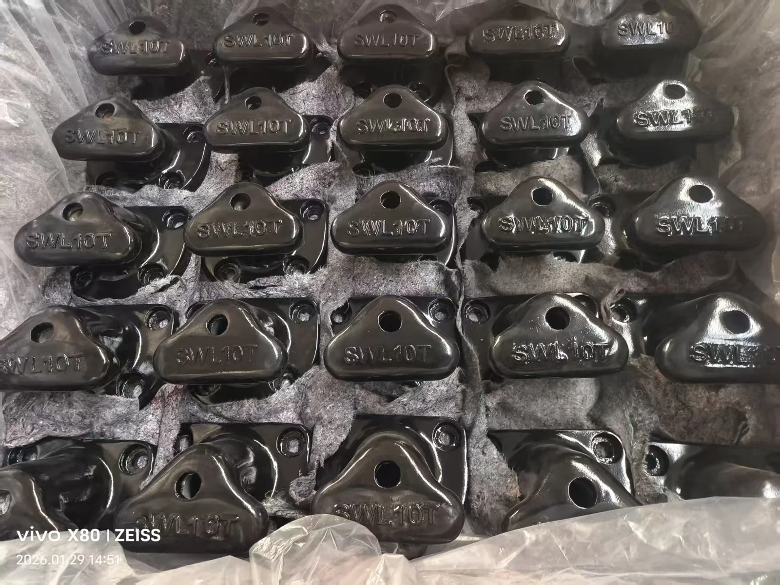 10 tonne T-head mooring bollards packed in a crate for delivery