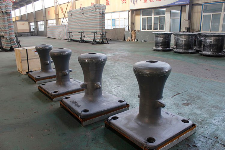Finished single-bitt mooring bollards arranged in the workshop