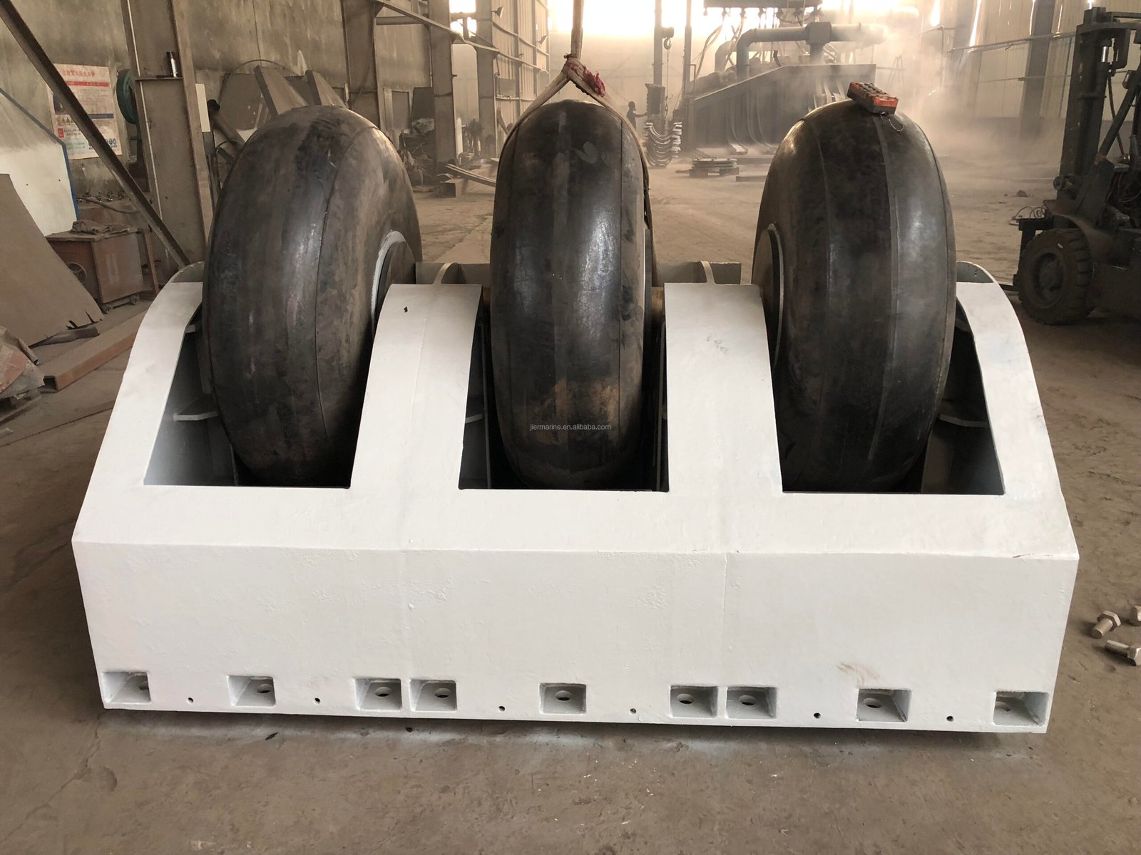 Rubber marine roller fender in a workshop